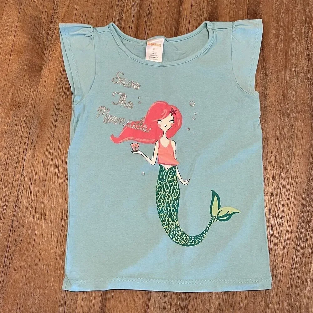 Gymboree Mermaid Tank Tops Shirts Lot of 4 Applique Glitter Girls Size 5/5T